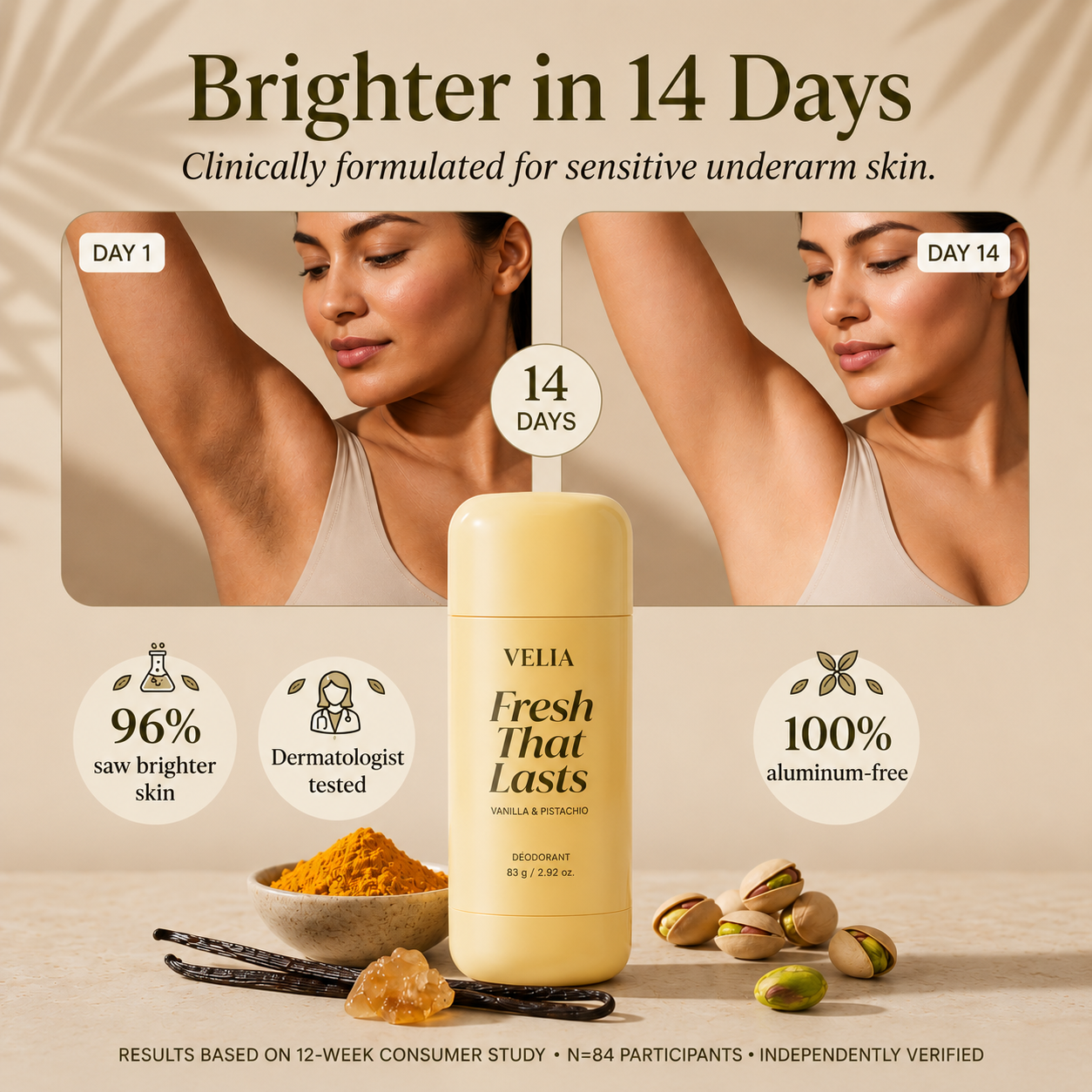 Before / after: brighter underarms in 14 days with VELIA