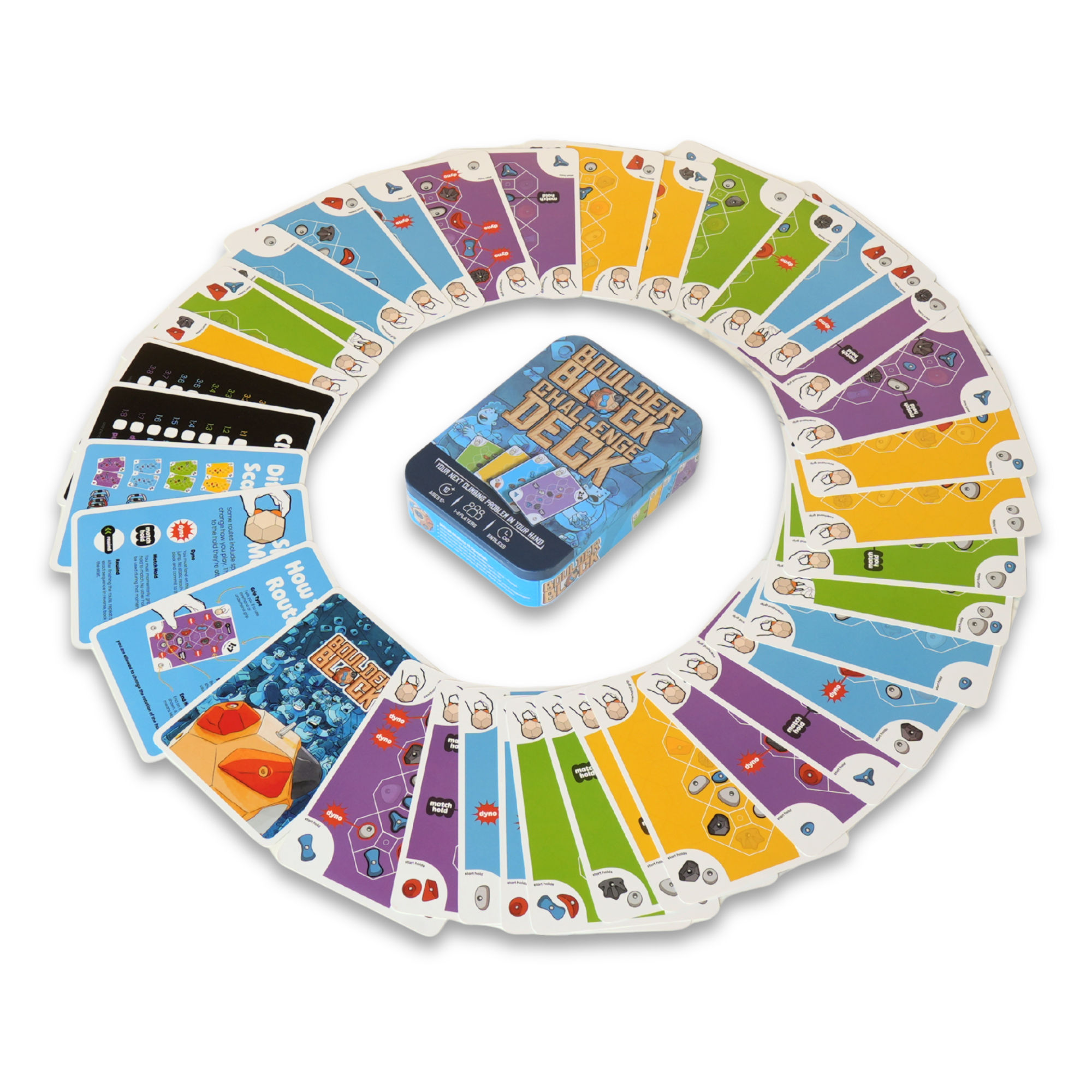 The Boulder Block Challenge Deck — 32 routes across 4 difficulty levels